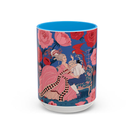 The Lady And The Scarlet Macaw Colorful Mugs – Art Deco Floral Elegance