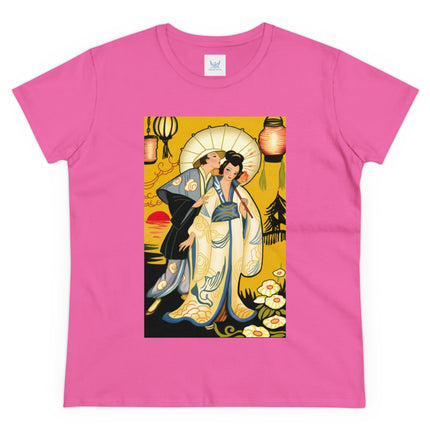 Golden Embrace: A Serene Moment of Love Women's Midweight Cotton Tee