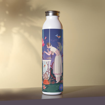 🐠🌸 The Lady Of The Underwater Garden Slim Water Bottle – Art Deco Aquatic Floral Whimsy