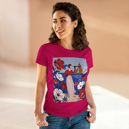 ⚓🌺 The Seaside Flower Adventurer Cotton Tee – Art Deco Nautical Fashion