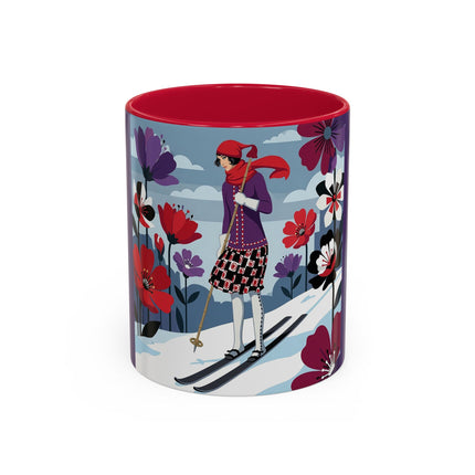 🎿❄️ The Winter Flower Skier Colorful Mug – Art Deco Alpine Fantasy
