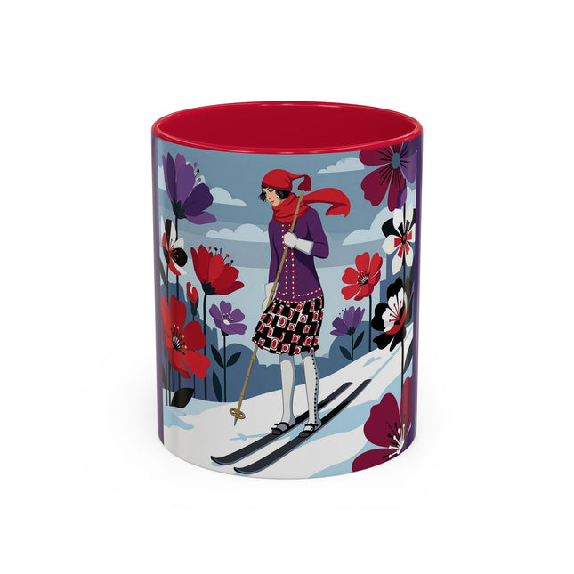🎿❄️ The Winter Flower Skier Colorful Mug – Art Deco Alpine Fantasy