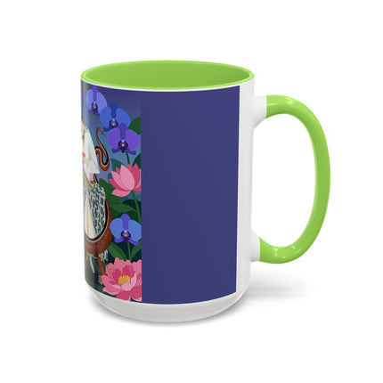 The Lady And The Garden Dragon Colorful Mugs – Art Deco Mythical Botanical Elegance