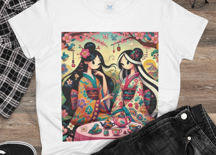 Fairies in Kimonos at Tea Among Blossoms Cotton Tee