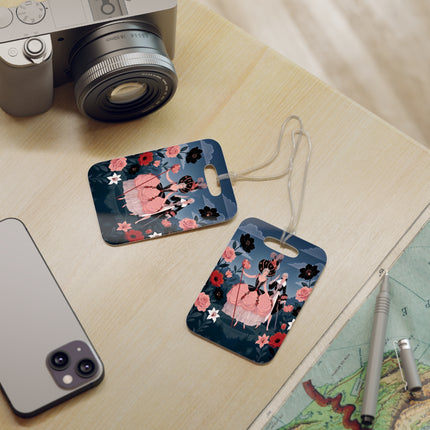 🌹🎭 The Rose Masquerade Promenade Luggage Tag – Art Deco Floral Elegance