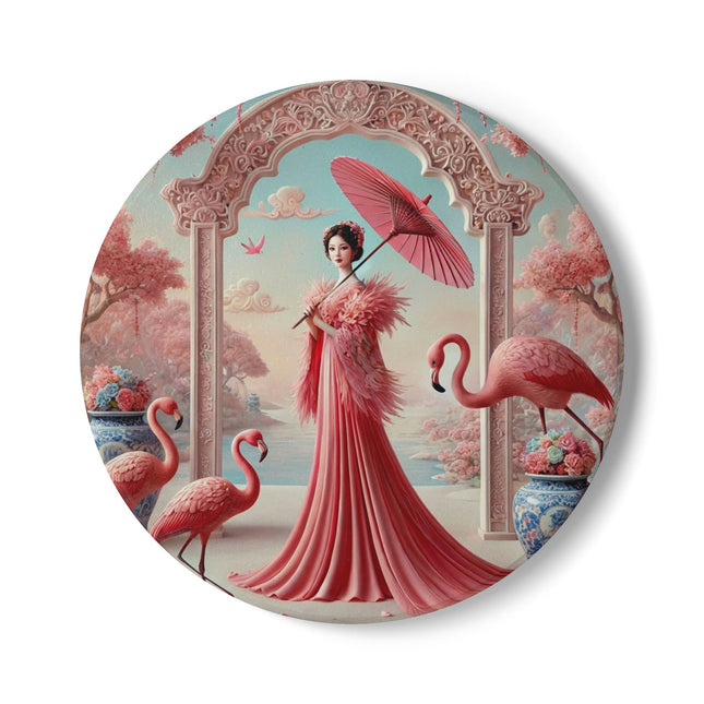 Petals, Porcelain, and Flamingos Ceramic Coaster