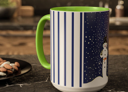 Snowman in Falling Snow Colorful Mugs (11oz, 15oz)