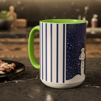 Snowman in Falling Snow Colorful Mugs (11oz, 15oz)
