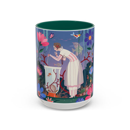 The Lady Of The Enchanted Aquarium Colorful Mugs – Art Deco Aquatic Elegance