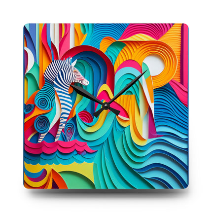 Surfing Zebra Acrylic Wall Clock, Round and Square