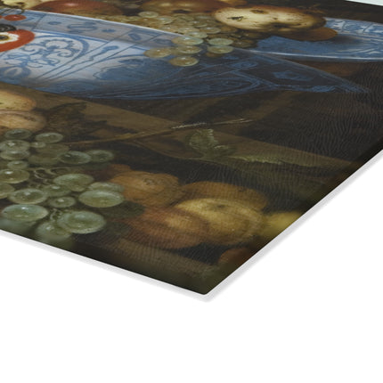 Fruit Still Life With Two Parrots by Balthasar Van der Ast Glass Cutting Board