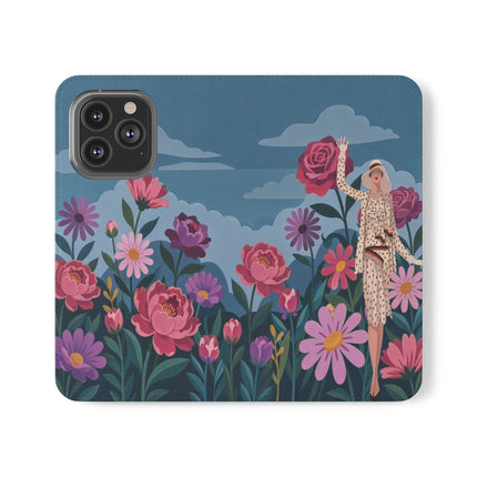 🌸☁️ The Lady Among The Giant Flowers Flip Case – Art Deco Floral Fantasy