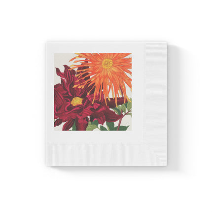 Dahlia Flower by Tanigami Kônan White Coined Napkins