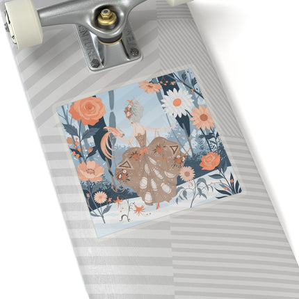 🦚❄️ The Lady Of The Winter Phoenix Garden Kiss-Cut Sticker – Art Deco Floral Fantasy