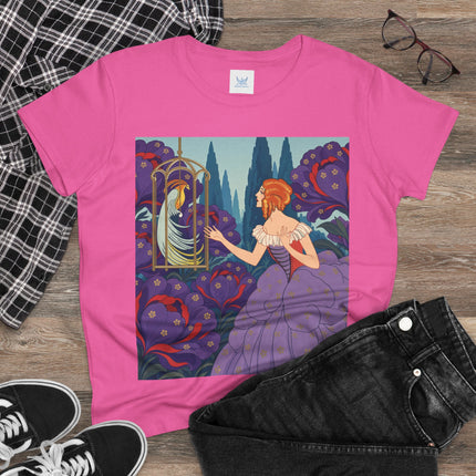🦜💜 The Enchanted Birdcage Promenade Cotton Tee – Art Deco Floral Fantasy