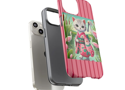 Geisha Kitten Strolls Among the Spoonbills Phone Cases