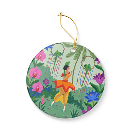 🦜🌺 The Parrot Dancer Ceramic Ornament – Art Deco Tropical Whimsy