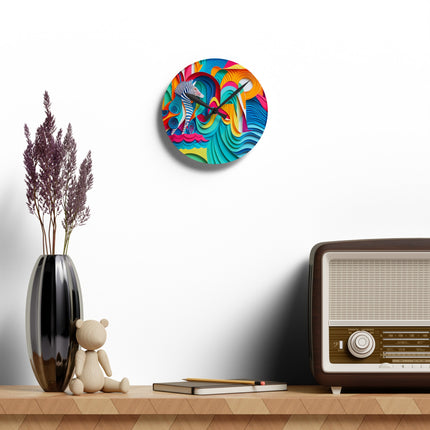 Surfing Zebra Acrylic Wall Clock, Round and Square