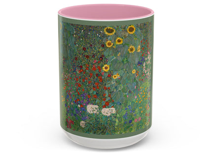 Farm Garden with Sunflowers by Gustav Klimt Colorful Mugs (11oz, 15oz)