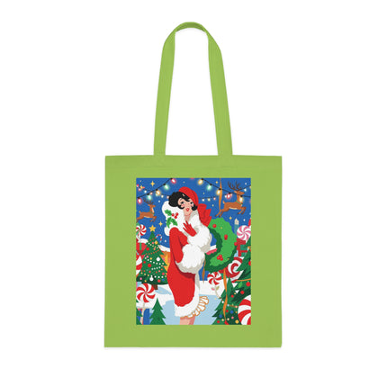 🍬🎄 The Lady Of The Peppermint Christmas Garden Cotton Tote Bag – Art Deco Holiday Fantasy
