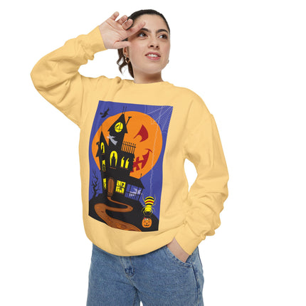 Halloween Night at the Haunted House Unisex Garment-Dyed Sweatshirt