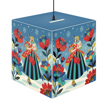 ❤️❄️ The Winter Heart Messenger Light Cube Lamp – Art Deco Snow Garden Fantasy