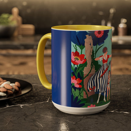 The Lady Of The Scarlet Bow Colorful Mugs – Art Deco Botanical Archer Elegance
