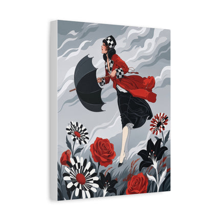 🌹☂️ The Lady In The Storm Placemat – Art Deco Floral Drama