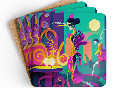 Dance of the Skeleton Ballerinas Corkwood Coaster Set