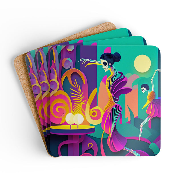 Dance of the Skeleton Ballerinas Corkwood Coaster Set