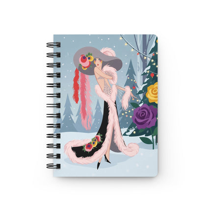 🌹❄️ The Lady Of The Winter Rose Lights Spiral Notebook – Art Deco Holiday Elegance