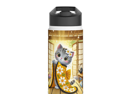 Playful Kitten in the Tea Room Stainless Steel Water Bottle, Standard Lid