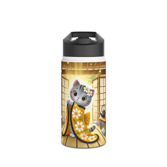 Playful Kitten in the Tea Room Stainless Steel Water Bottle, Standard Lid