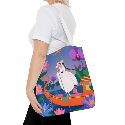 🪷🛶 The Lady Of The Lotus Garden Gondola Tote Bag – Art Deco Floral Adventure