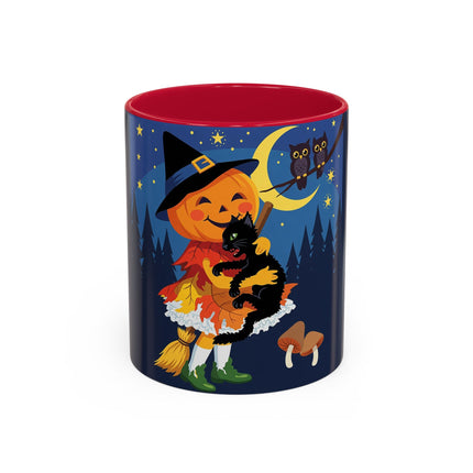 🎃🐈‍⬛ The Little Pumpkin Witch And Her Black Cat Colorful Mug – Whimsical Halloween Charm