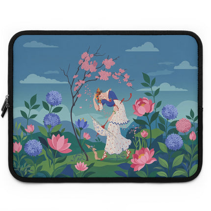 🌸🎭 The Lady Of The Flower Garden Masquerade Laptop Sleeve – Art Deco Floral Fantasy