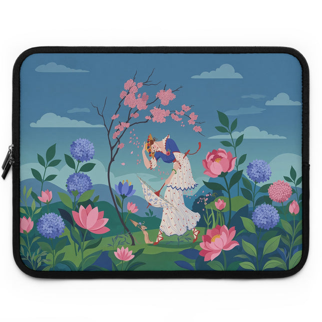 🌸🎭 The Lady Of The Flower Garden Masquerade Laptop Sleeve – Art Deco Floral Fantasy