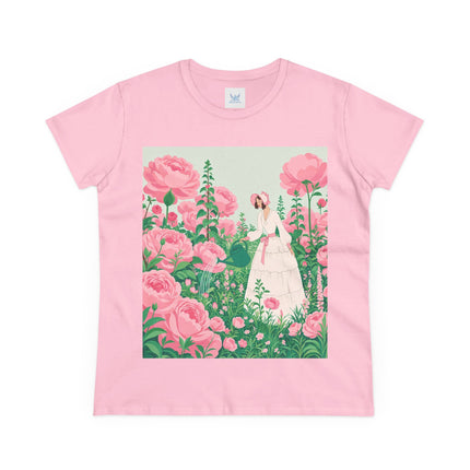 🌸💧 The Rose Garden Watering Cotton Tee – Art Deco Floral Whimsy