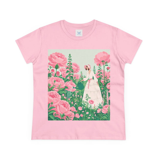 🌸💧 The Rose Garden Watering Cotton Tee – Art Deco Floral Whimsy