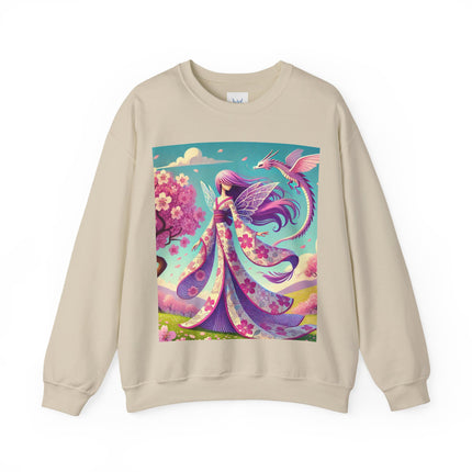 Petals in the Wind: The Kimono Fairy and the Sky Dragon Heavy Blend™ Crewneck Sweatshirt