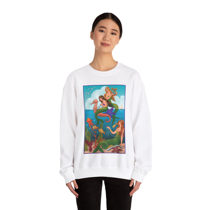 Three Mermaids with Strings of Pearls by Carlo Chiostri Heavy Blend™ Crewneck Sweatshirt
