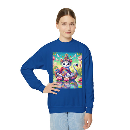 Geisha Kitten’s River Voyage Youth Crewneck Sweatshirt – Grace, Adventure & Storybook Charm