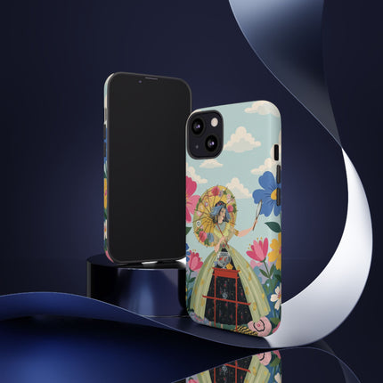 🌸🪞 The Floral Parasol Reflection Phone Case – Art Deco Garden Fantasy