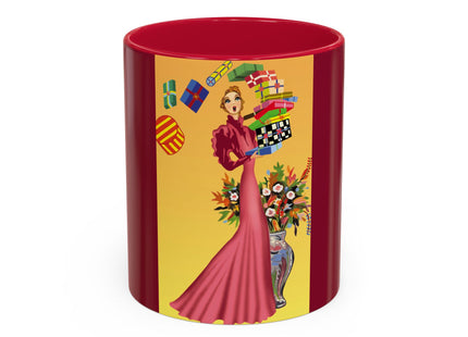 Elegant Holiday Woman with Gifts Colorful Mugs (11oz, 15oz)