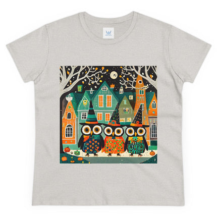 Night of the Trick-or-Treating Owlets Women's Midweight Cotton Tee