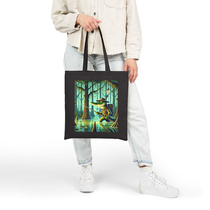 The Swamp Stalker Cotton Canvas Tote Bag – Stealthy Predator & Misty Mystery