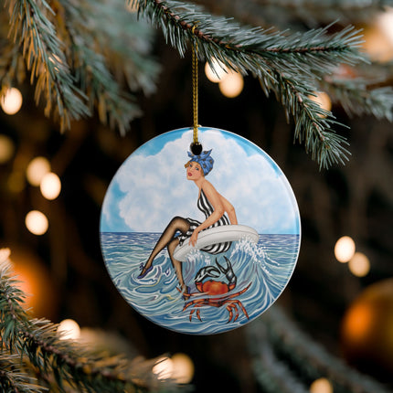 🦀🌊 The Seaside Crab Ride Ceramic Ornament – Art Deco Beach Whimsy