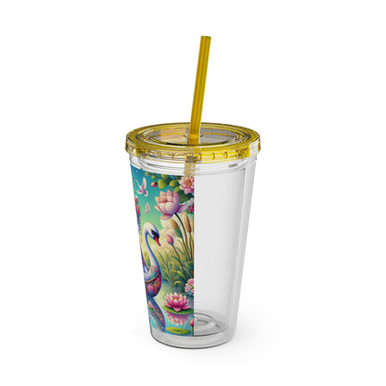 Geisha Kitten’s River Voyage Sunsplash Tumbler with Straw, 16oz