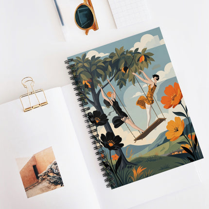 🌳🌺 The Ladies Of The Garden Swing Spiral Notebook – Art Deco Floral Adventure