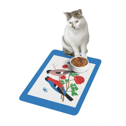 Bullfinch Pair Pet Food Mat – Cherry Blossom Companions